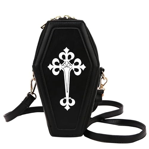 CHJIEXDEC Gothic Taschen & Geldbörsen Crossbody Tasche für Frauen Gothic Geldbörse Sarg Form Handtaschen PU Leder Schultertasche Halloween, Schwarz von CHJIEXDEC