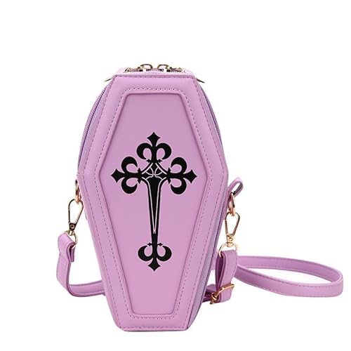CHJIEXDEC Gothic Taschen & Geldbörsen Crossbody Tasche für Frauen Gothic Geldbörse Sarg Form Handtaschen PU Leder Schultertasche Halloween, Violett von CHJIEXDEC