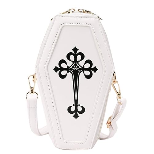 CHJIEXDEC Gothic Taschen & Geldbörsen Crossbody Tasche für Frauen Gothic Geldbörse Sarg Form Handtaschen PU Leder Schultertasche Halloween, Weiss/opulenter Garten von CHJIEXDEC