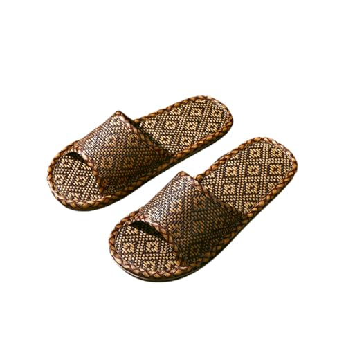 CHJING Sommerhausschuhe damen Haushalt Rattan Sandalen Home Sommer Stroh Bambus Indoor Home Floor Weiche Unterseite Rutschfeste Männer Sommer-Diamantgitter-37/38 Geeignet 36/37 von CHJING