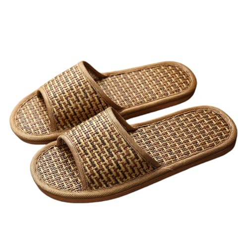 CHJING Sommerhausschuhe damen Haushalt Rattan Sandalen Home Sommer Stroh Bambus Indoor Home Floor Weiche Unterseite Rutschfeste Männer Sommer-Gelb-37/38 Geeignet 36/37 von CHJING