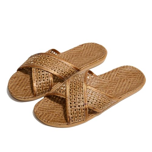 CHJING Sommerhausschuhe damen Rattan Gras Gewebte Hausschuhe, Sommer Sandalen, Atmungsaktive Casual Hausschuhe, Home Flat Männer Und Frauen Hausschuhe, Paar Leinen Schuhe-Männlich A-35/36 von CHJING