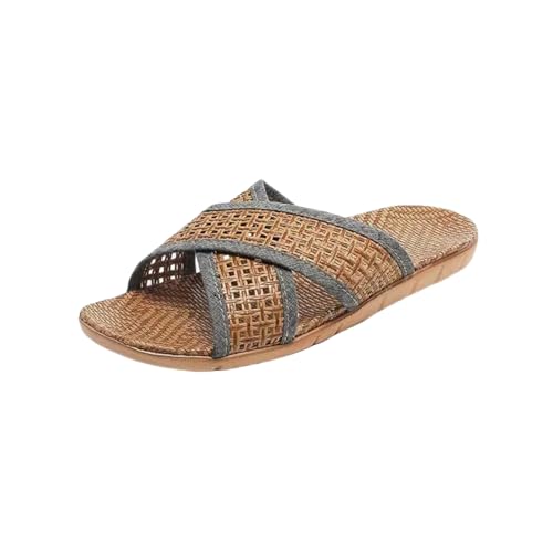 CHJING Sommerhausschuhe damen Rattan Gras Gewebte Hausschuhe, Sommer Sandalen, Atmungsaktive Casual Hausschuhe, Home Flat Männer Und Frauen Hausschuhe, Paar Leinen Schuhe-Männlich A-44/45 von CHJING