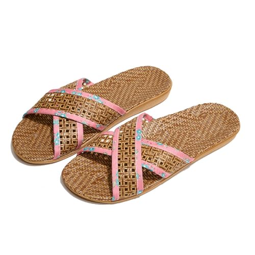 CHJING Sommerhausschuhe damen Rattan Gras Gewebte Hausschuhe, Sommer Sandalen, Atmungsaktive Casual Hausschuhe, Home Flat Männer Und Frauen Hausschuhe, Paar Leinen Schuhe-Weiblich D-35/36 von CHJING