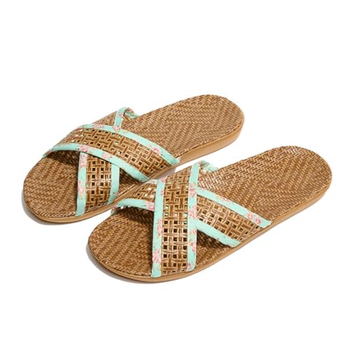 CHJING Sommerhausschuhe damen Rattan Gras Gewebte Hausschuhe, Sommer Sandalen, Atmungsaktive Casual Hausschuhe, Home Flat Männer Und Frauen Hausschuhe, Paar Leinen Schuhe-Weiblich F-35/36 von CHJING