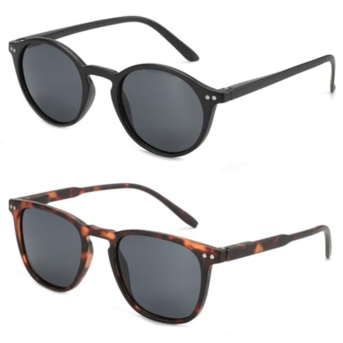 CHJING Sonnenbrille Herren Mode Polarisierte Sonnenbrille Männer Frauen Retro Runde Sonnenbrillen Brillenschatten-2Pcs_A von CHJING