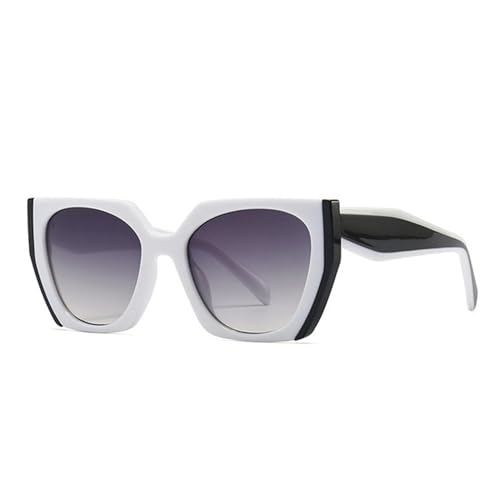 CHJING Sonnenbrille Herren Mode Unregelmäßige Quadratische Sonnenbrille Für Frauen Männer Retro Moderne Katzenauge Damen Sonnenbrille-Weißes Schwarzes Grau-Wie Das Bild von CHJING