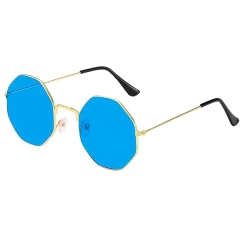 CHJING Sonnenbrille Herren Polygon Sonnenbrille Metall Sonnenbrille Kleine Rahmen Quadratische Sonnenbrille Für Männer Frauen Uv -Schutz-A-Black Blue von CHJING