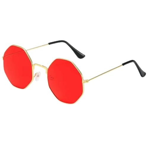 CHJING Sonnenbrille Herren Polygon Sonnenbrille Metall Sonnenbrille Kleine Rahmen Quadratische Sonnenbrille Für Männer Frauen Uv -Schutz-A-Gold Rot von CHJING