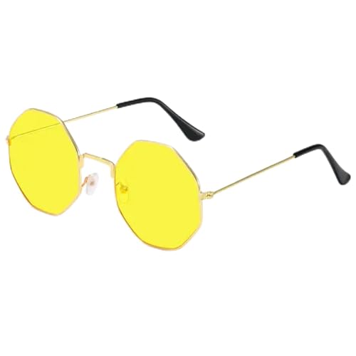 CHJING Sonnenbrille Herren Polygon Sonnenbrille Metall Sonnenbrille Kleine Rahmen Quadratische Sonnenbrille Für Männer Frauen Uv -Schutz-A-Goldgelb von CHJING