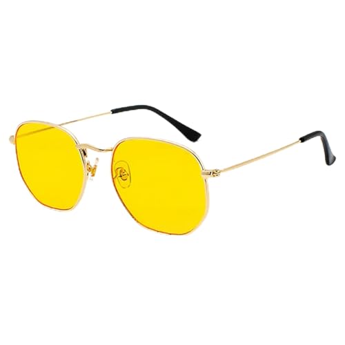 CHJING Sonnenbrille Herren Polygon Sonnenbrille Metall Sonnenbrille Kleine Rahmen Quadratische Sonnenbrille Für Männer Frauen Uv -Schutz-B-Gold-Gelb von CHJING