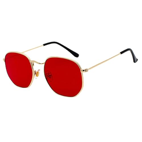 CHJING Sonnenbrille Herren Polygon Sonnenbrille Metall Sonnenbrille Kleine Rahmen Quadratische Sonnenbrille Für Männer Frauen Uv -Schutz-B-Gold-Rot von CHJING