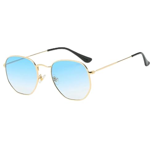 CHJING Sonnenbrille Herren Polygon Sonnenbrille Metall Sonnenbrille Kleine Rahmen Quadratische Sonnenbrille Für Männer Frauen Uv -Schutz-B-Gradient Blau von CHJING