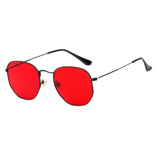 CHJING Sonnenbrille Herren Polygon Sonnenbrille Metall Sonnenbrille Kleine Rahmen Quadratische Sonnenbrille Für Männer Frauen Uv -Schutz-B-Red von CHJING