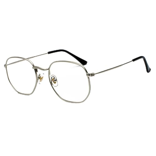 CHJING Sonnenbrille Herren Polygon Sonnenbrille Metall Sonnenbrille Kleine Rahmen Quadratische Sonnenbrille Für Männer Frauen Uv -Schutz-B-Silver-Clear von CHJING