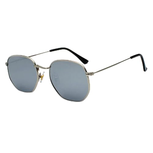 CHJING Sonnenbrille Herren Polygon Sonnenbrille Metall Sonnenbrille Kleine Rahmen Quadratische Sonnenbrille Für Männer Frauen Uv -Schutz-B-Silver Grey von CHJING