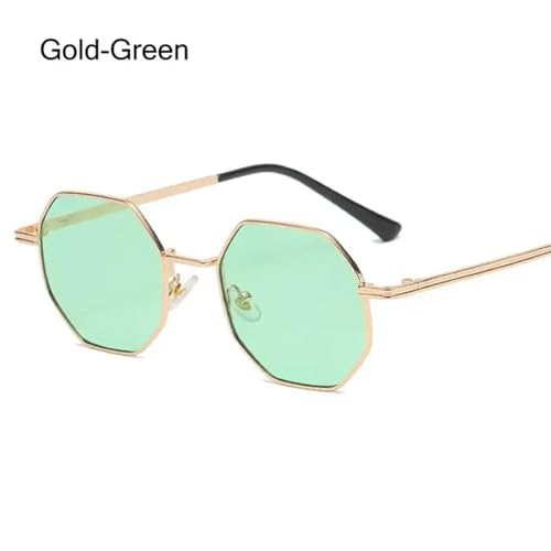 CHJING Sonnenbrille Herren Polygon Sonnenbrille Metall Sonnenbrille Kleine Rahmen Quadratische Sonnenbrille Für Männer Frauen Uv -Schutz-Goldgrün von CHJING