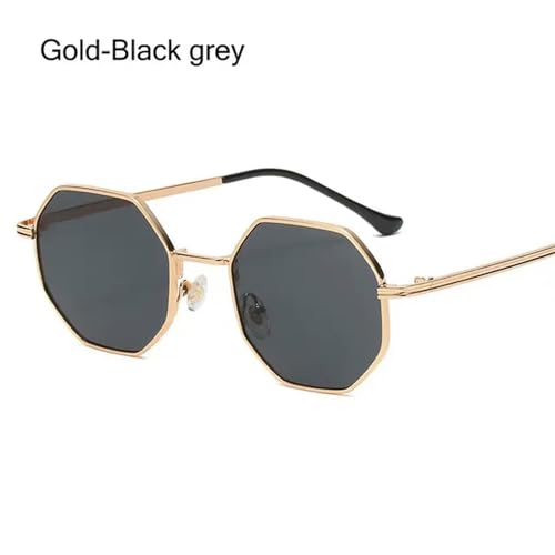 CHJING Sonnenbrille Herren Polygon Sonnenbrille Metall Sonnenbrille Kleine Rahmen Quadratische Sonnenbrille Für Männer Frauen Uv -Schutz-Goldschwarzes Grau von CHJING