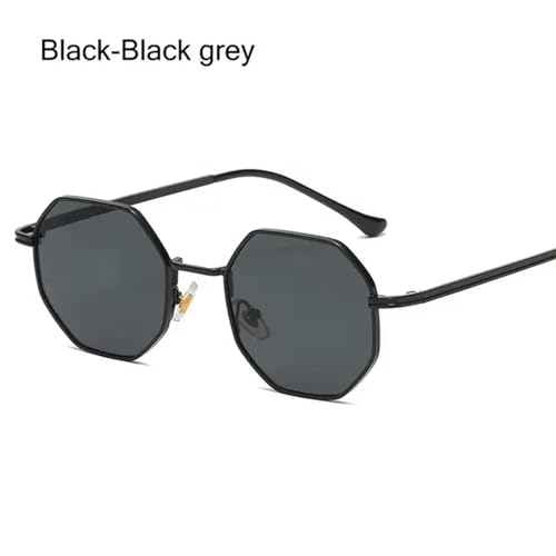 CHJING Sonnenbrille Herren Polygon Sonnenbrille Metall Sonnenbrille Kleine Rahmen Quadratische Sonnenbrille Für Männer Frauen Uv -Schutz-Schwarzschwarz Grau von CHJING