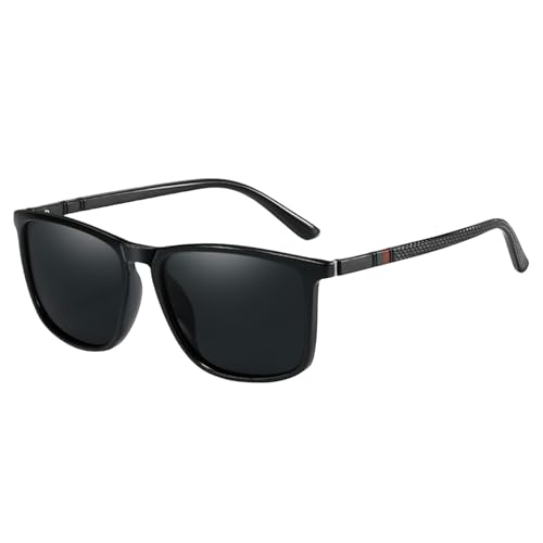 CHJING Sonnenbrille Herren Quadratische Vintage Polarisierte Sonnenbrille Für Männer Frauen Reisen Anti-Blend-Sonnenbrillen-01 Schwarz-Polarisierte Sonnenbrille von CHJING