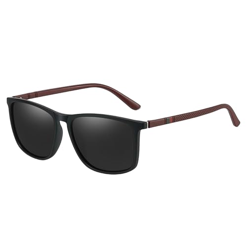 CHJING Sonnenbrille Herren Quadratische Vintage Polarisierte Sonnenbrille Für Männer Frauen Reisen Anti-Blend-Sonnenbrillen-02 Schwarzrot-Polarisierte Sonnenbrille von CHJING