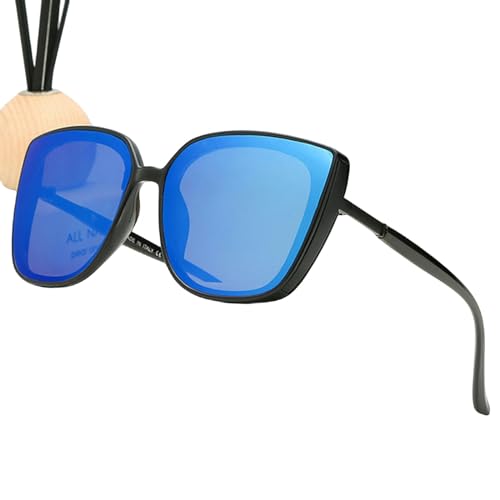 CHJING Sonnenbrille Herren Sonnenbrille Frauen Modische Katzenauge Sonnenbrille Weibliche Outdoor -Einkaufsschatten Männer Fahren Brillen-Schwarz Blau-Wie Das Bild Gezeigt von CHJING