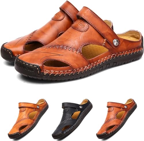 CHJJZXBF Große, atmungsaktive Outdoor-Sandalen aus weichem Leder für Herren, geschlossene Herrensandalen aus Mutlon-Leder für Herren,46,Red Brown CHJJZXBF Große, atmungsaktive Outdoor-Sandalen aus weichem Leder für Herren, geschlossene Herrensandalen aus Mutlon-Leder für Herren,46,Red Brown von CHJJZXBF