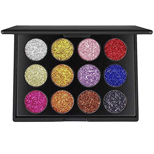 12 Farben Glitzer Pulver Make-up Palette Professionelle Langlebige Schimmer Lidschatten Palette Mineral Pressed Glitter von CHJUZI