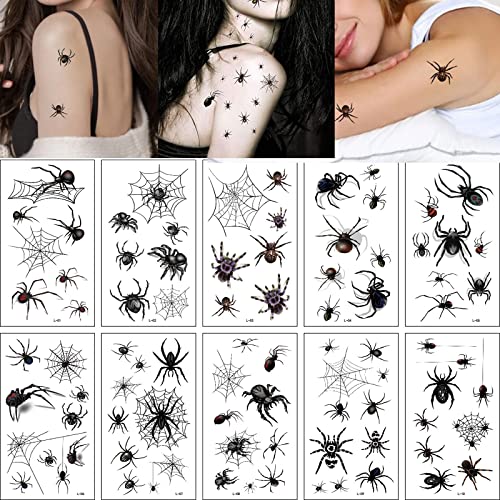 Spinnen Temporäre Tattoos, Halloween Make up Tattoo Schwarze Spinne Tattoo Karneval Spinnennetz Gesicht Aufkleber Für Maskerade Punk Party Makeup Horror Party von CHLDYCST