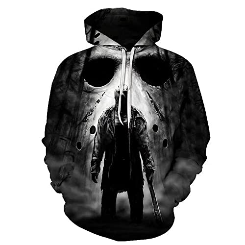 CHLOBLOM Jason Voorhees Kostüm Horror Movie Hoodie 3D Jacke Pullover Sweatshirt (S, Schwarz) von CHLOBLOM