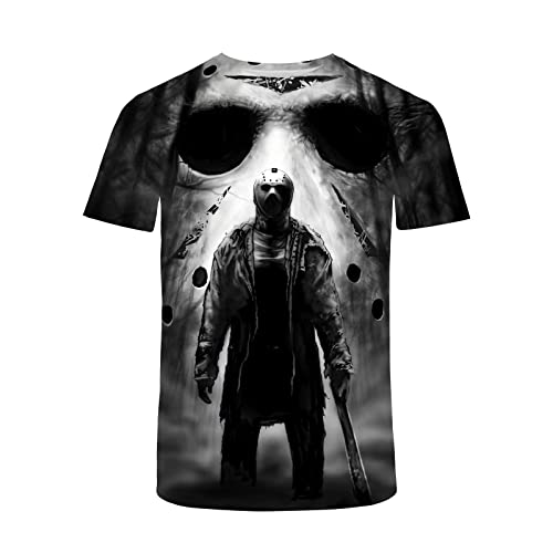 CHLOBLOM Jason Voorhees T-Shirt Horror Film Shirt Cosplay Top (M, Schwarz) von CHLOBLOM