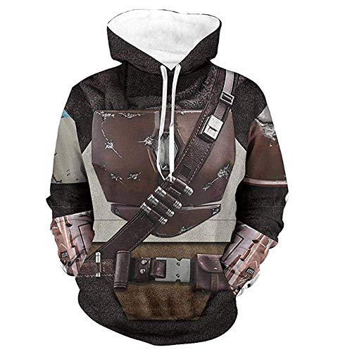 CHLOBLOM Mandalorian Cosplay Kostüm 3D Hoodie Pullover Sweatshirt Zip Jacke (L, Braun) von CHLOBLOM