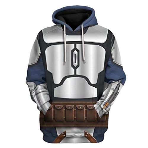 CHLOBLOM Mandalorian Cosplay Kostüm 3D Hoodie Pullover Sweatshirt Zip Jacke (M, Blau) von CHLOBLOM