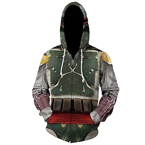 CHLOBLOM Mandalorian Cosplay Kostüm 3D Hoodie Pullover Sweatshirt Zip Jacke (M, Grüne Jacke) von CHLOBLOM