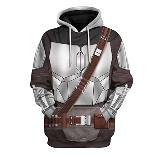 CHLOBLOM Mandalorian Cosplay Kostüm 3D Hoodie Pullover Sweatshirt Zip Jacke (S, Silber) von CHLOBLOM