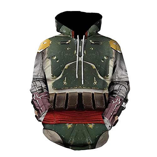 CHLOBLOM Mandalorian Cosplay Kostüm 3D Hoodie Pullover Sweatshirt Zip Jacke (XL, Grün) von CHLOBLOM