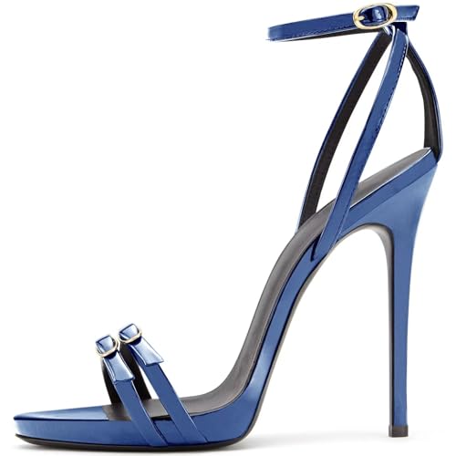 CHMILE CHAU Elegante Sandalen für Damen, Stiletto-Stil, hoher Absatz, Nadel, rund, Abendveranstaltung, luxuriös, Hochzeit, Knöchelriemen, 13-CHC-34, 6 Blau, 42.5 EU von CHMILE CHAU