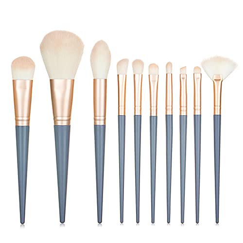 10-teiliges blaues natürliches Backpulver-Lidschatten-Kosmetik-Werkzeug-Set zum Mischen von flüssigen Grundierungen und Make-up-Pinseln von CHNNO1