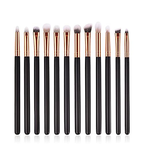 12-teiliges Augen-Make-up-Pinsel-Set, Lidschatten mit Holzgriff, Augenbrauen-Eyeliner, gemischter Puder-Applikator-Pinsel, schwarz von CHNNO1