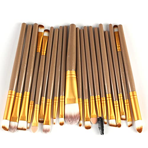 20 Stück Make-up Pinsel Kunststoff Griffe Weich Synthetisches Haar Puder Foundation Lidschatten Make-up Pinsel Kosmetik Braun von CHNNO1
