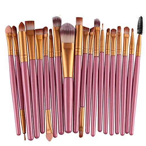 20 Stück Make-up Pinsel Kunststoff Griffe Weich Synthetisches Haar Puder Foundation Lidschatten Make-up Pinsel Kosmetik Rosa von CHNNO1