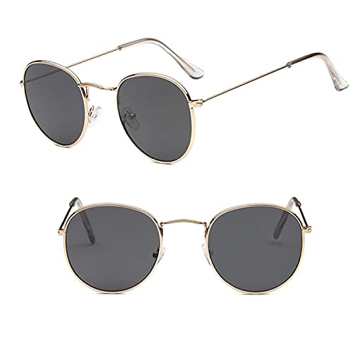 CHNNO1 Klassische Sonnenbrille mit kleinem Rahmen, rund, für Damen und Herren, Designer-Legierung, Spiegel-Sonnenbrille, Goldgrau von CHNNO1