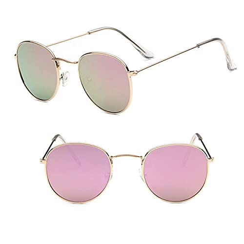 CHNNO1 Klassische Sonnenbrille mit kleinem Rahmen, rund, für Damen und Herren, Designer-Legierung, Spiegel-Sonnenbrille, Goldrosa von CHNNO1