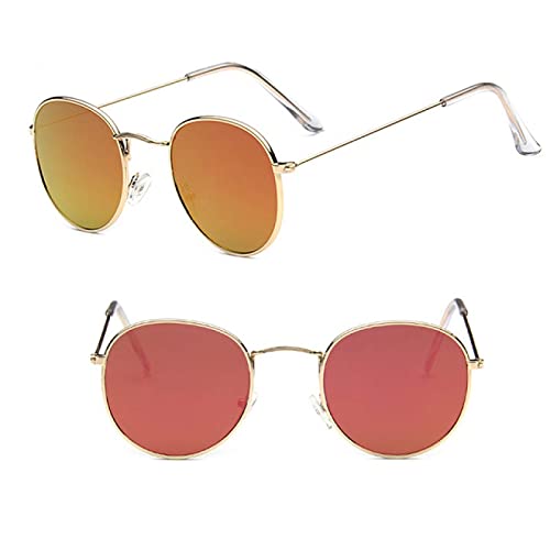 CHNNO1 Klassische Sonnenbrille mit kleinem Rahmen, rund, für Damen und Herren, Designer-Legierung, Spiegel-Sonnenbrille, Goldrot von CHNNO1