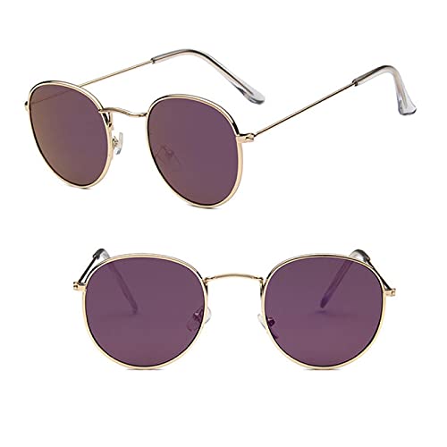 CHNNO1 Klassische Sonnenbrille mit kleinem Rahmen, rund, für Damen und Herren, Designer-Legierung, Spiegel-Sonnenbrille, Goldviolett von CHNNO1