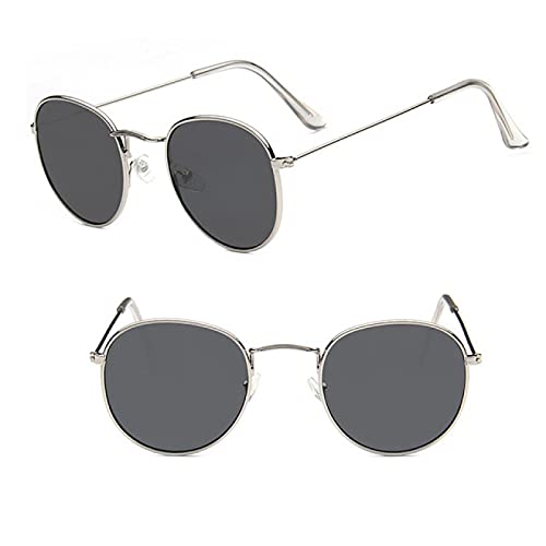 CHNNO1 Klassische Sonnenbrille mit kleinem Rahmen, rund, für Damen und Herren, Designer-Legierung, Spiegel-Sonnenbrille, Silbergrau von CHNNO1