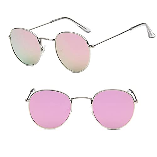 CHNNO1 Klassische Sonnenbrille mit kleinem Rahmen, rund, für Damen und Herren, Designer-Legierung, Spiegel-Sonnenbrille, Silberrosa von CHNNO1