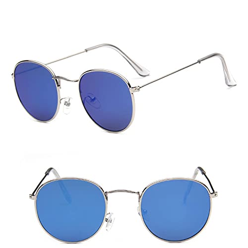 CHNNO1 Mode Retro Sonnenbrille Herren Runde Retro Brille, Herren/Damen Sonnenbrille Herren Klein, Silberblau von CHNNO1