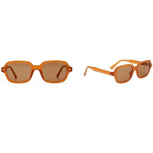 CHNNO1 Modische Unisex-Sonnenbrille, quadratisch, für Herren und Damen, modisch, kleiner Rahmen, gelbe Sonnenbrille, Retro, Nietbrille, UV400, Braun-Braun von CHNNO1