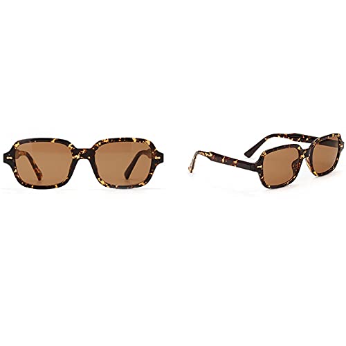 CHNNO1 Modische Unisex-Sonnenbrille, quadratisch, für Herren und Damen, modisch, kleiner Rahmen, gelbe Sonnenbrille, Retro, Nietbrille, UV400, Leopard-Braun von CHNNO1